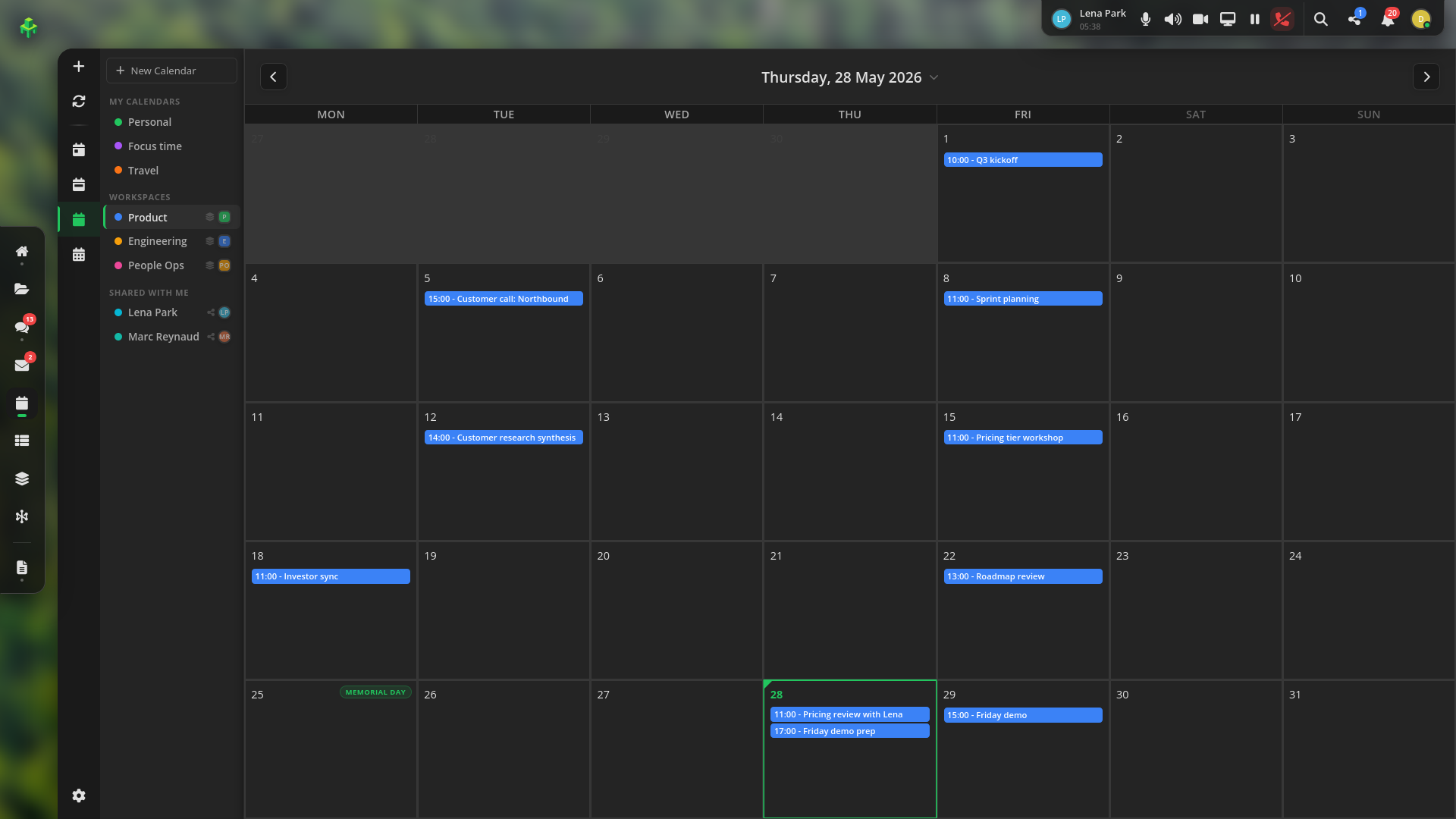 Calendar app screenshot