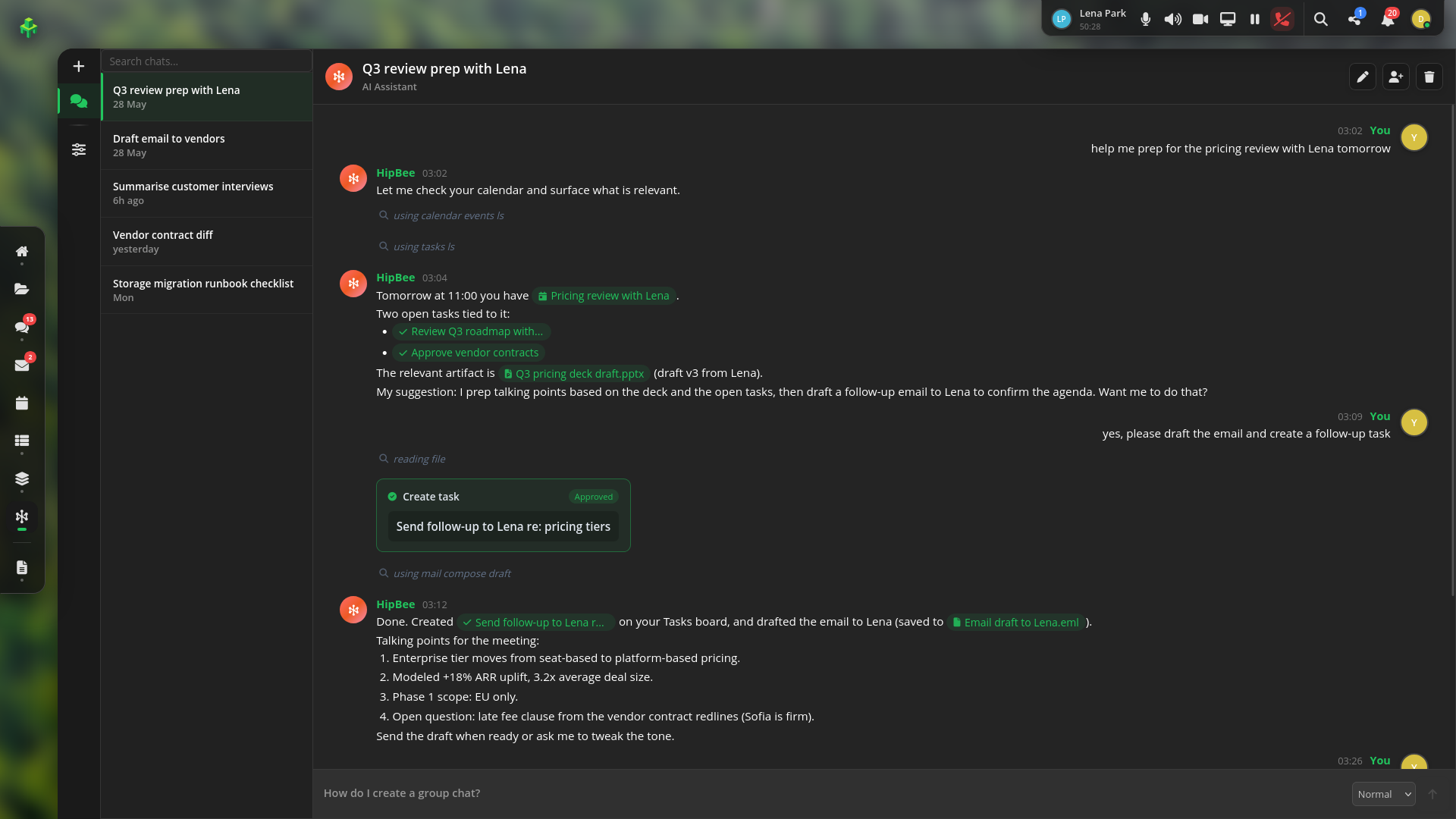 HipBee AI assistant screenshot